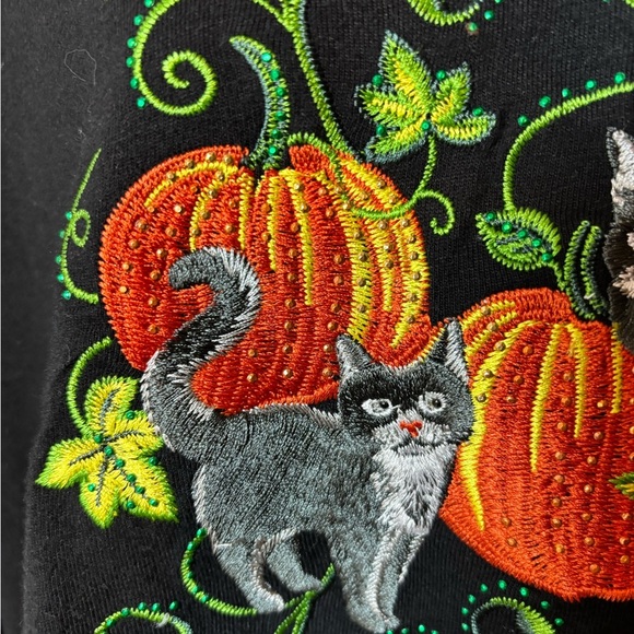 Erika Black Long Sleeve Fall Halloween Embroidered Top - Picture 3 of 5